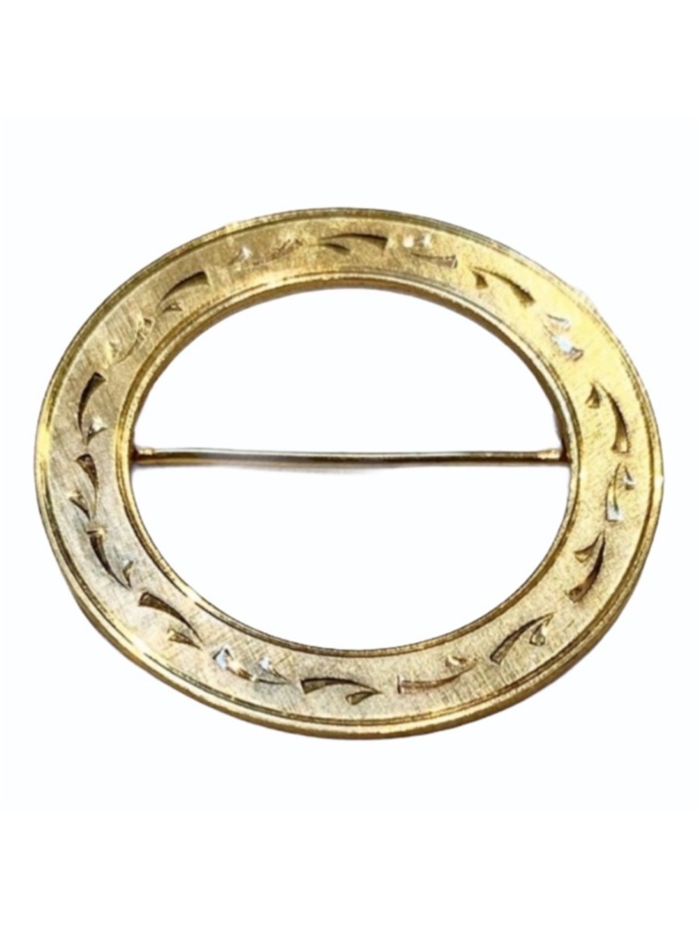 Vintage 12k gold floral etched circle brooch pin